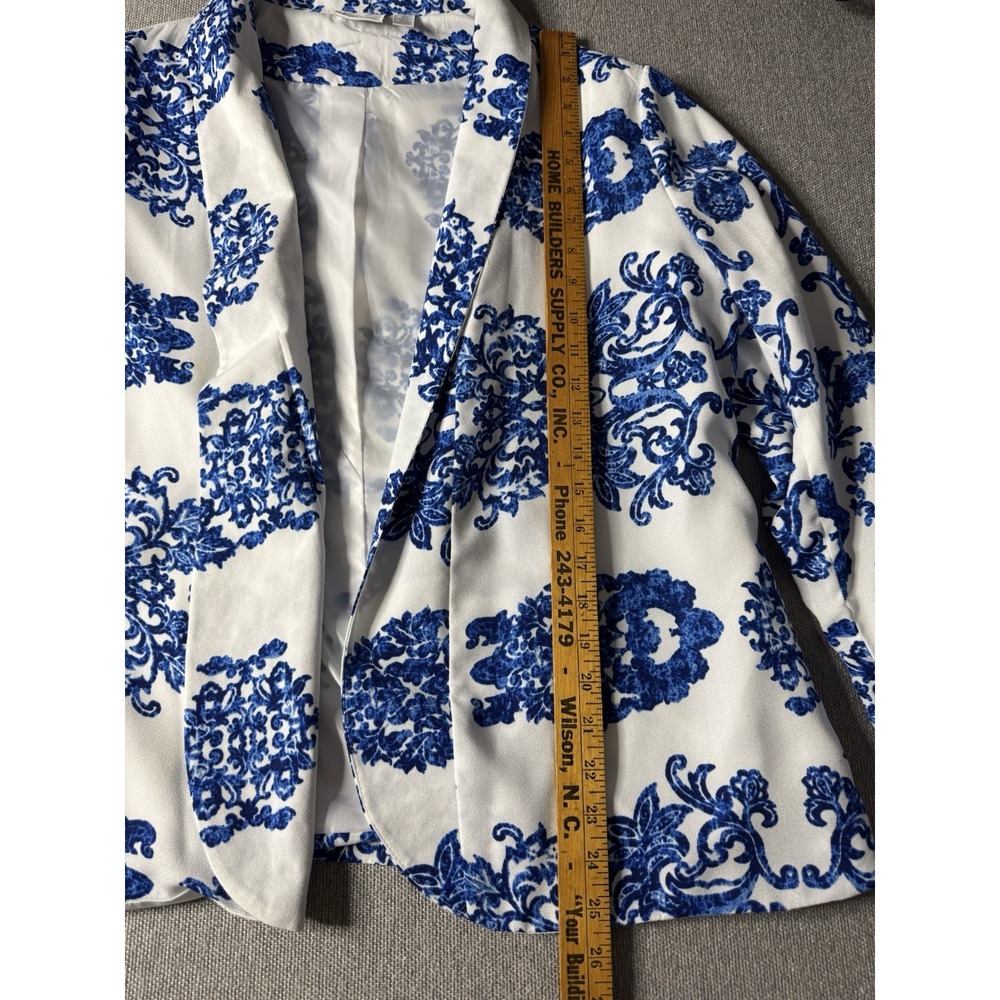 Kim Rogers Women's Open Front Blazer Jacket Size Large Blue And White Floral - Picture 9 of 12